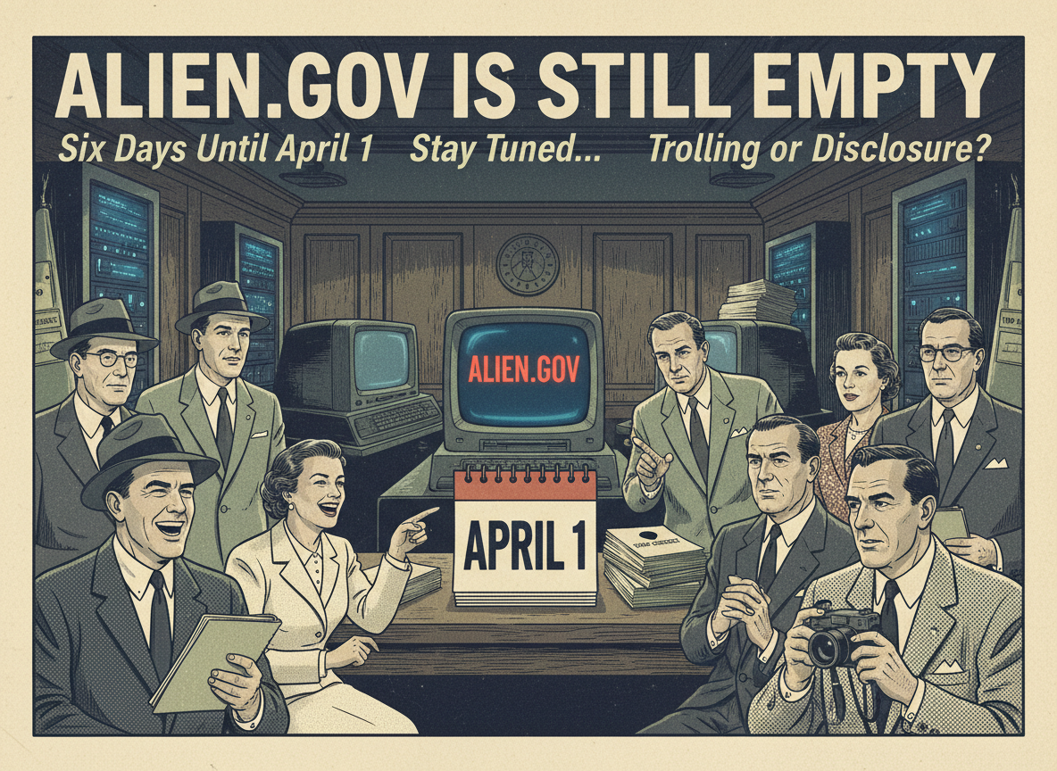 alien.gov Is Still Empty. With 4 Days Until April 1, the Jokes Are Writing Themselves.
