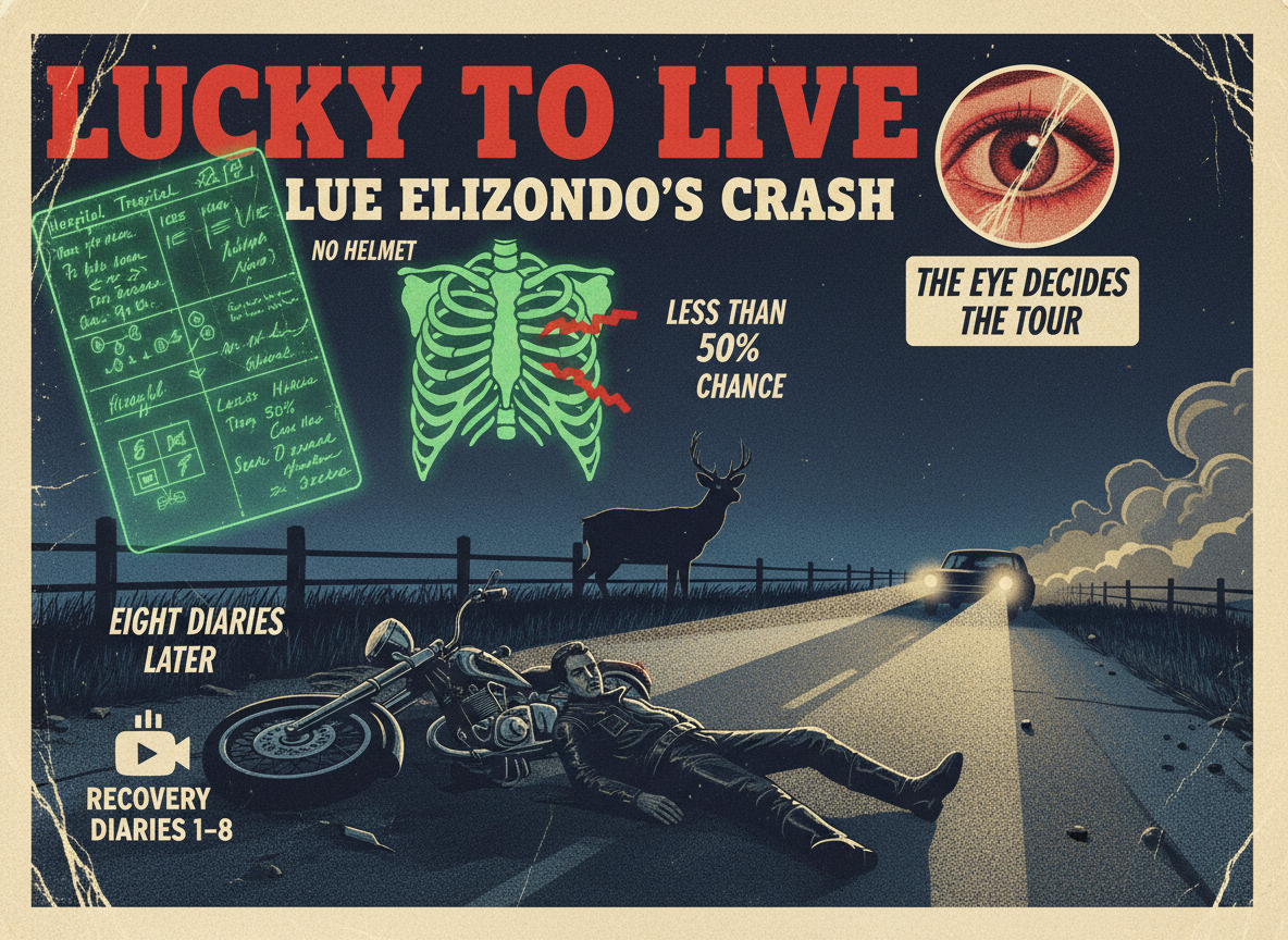 Lue Elizondo Hit a Deer on a Motorcycle and Nearly Died. Eight Diaries Later, He’s Still Recovering. His Eye Might Decide His Tour.
