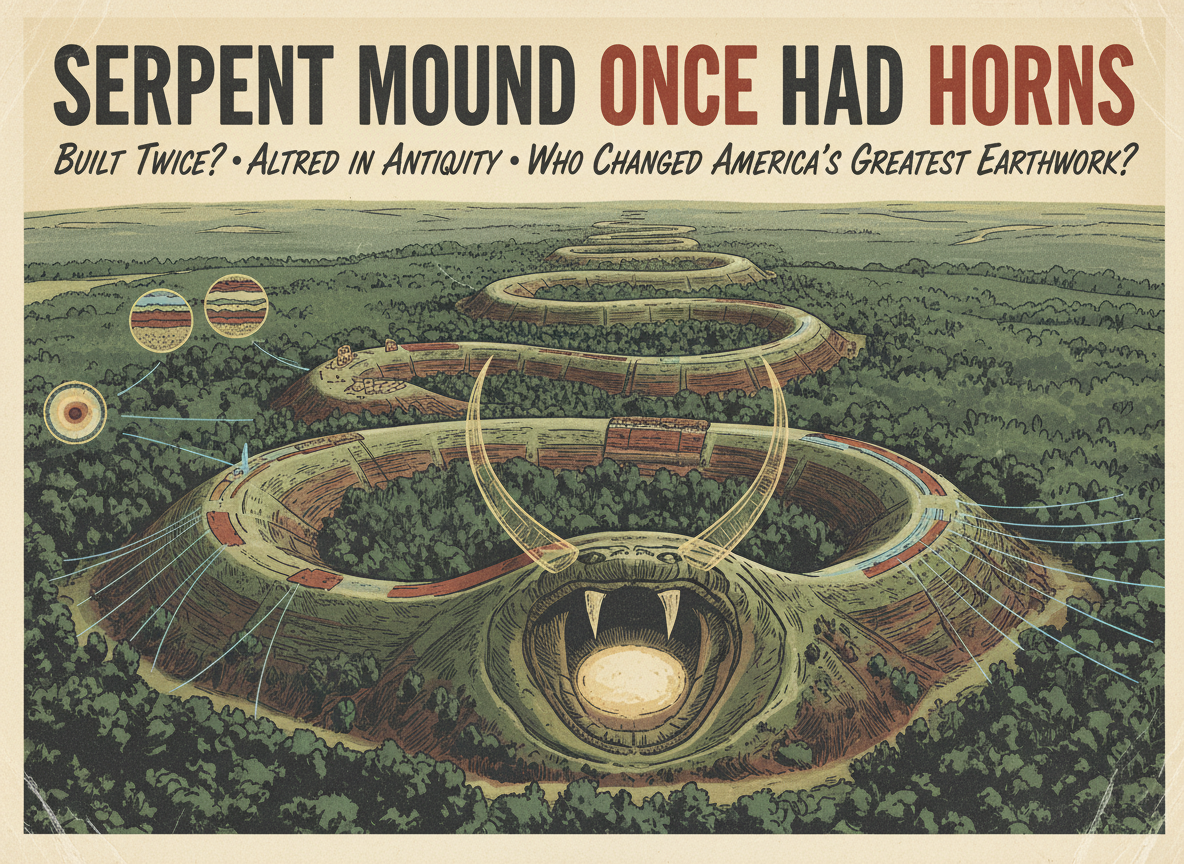 Ohio’s Serpent Mound Was Built Twice, Altered in Antiquity, and Once Had Horns. The Debate Over Who Built It and Why Has Never Been Settled.