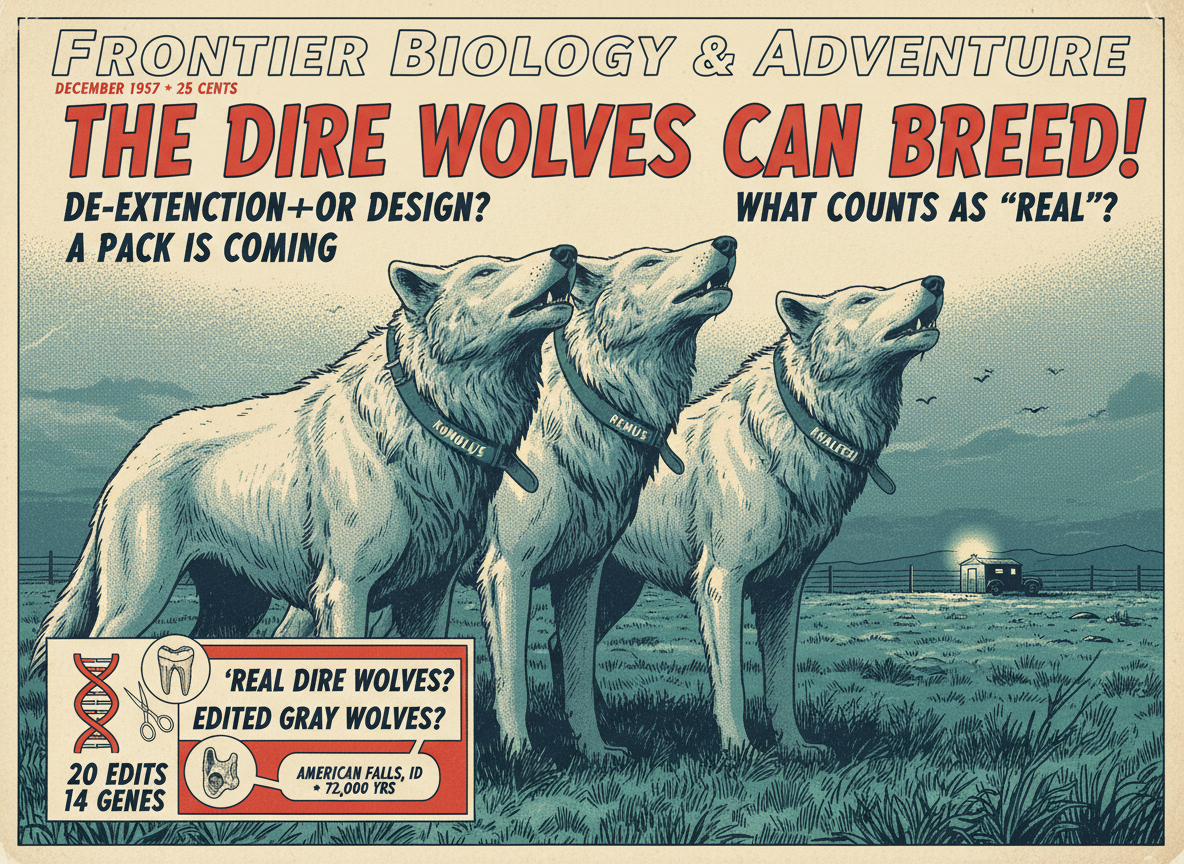 The Dire Wolves Are Breeding Age. Their DNA Came From a 72,000-Year-Old Bone in Idaho. And the Debate Over Whether They Are “Real” Has Not Stopped.